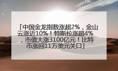 中国金龙指数涨超2%，金山云涨近10%！特斯拉涨超4%，市值大涨3100亿元！比特币涨回11万美元关口