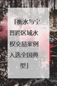 衡水与宁晋跨区域水权交易案例入选全国典型
